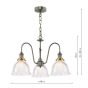 Hadano 3 Light Pendant Antique Chrome with Domed Ribbed Glass Shades