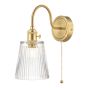 Hadano Wall Light Brass With Clear Ribbed Glass Shade