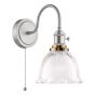 Hadano Wall Light Antique Chrome with Domed Ribbed Glass Shade