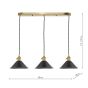 Hadano 3 Light Brass Suspension With Antique Pewter Shades