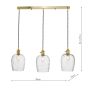 Hadano 3 Light Brass Suspension With Dimpled Glass Shades