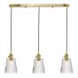 Hadano 3 Light Brass Suspension With Ribbed Glass Shades