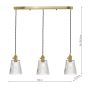 Hadano 3 Light Brass Suspension With Ribbed Glass Shades