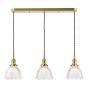 Hadano 3 Light Bar Pendant Natural Brass with Domed Ribbed Glass Shade