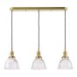 Hadano 3 Light Bar Pendant Natural Brass with Domed Ribbed Glass Shade
