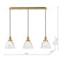 Hadano 3 Light Bar Pendant Natural Brass with Domed Ribbed Glass Shade