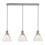 Hadano 3 Light Bar Pendant Antique Chrome with Domed Ribbed Glass Shades