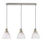 Hadano 3 Light Bar Pendant Antique Chrome with Domed Ribbed Glass Shades