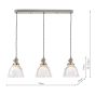 Hadano 3 Light Bar Pendant Antique Chrome with Domed Ribbed Glass Shades