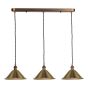 Hadano 3 Light Bar Pendant Antique Bronze with Aged Brass Metal Shades 18cm
