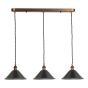 Hadano 3 Light Bar Pendant Antique Bronze with Pewter Metal Shades 18cm