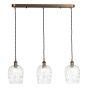 Hadano 3 Light Bar Pendant Antique Bronze with Clear Dimpled Glass Shades