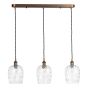 Hadano 3 Light Bar Pendant Antique Bronze with Clear Dimpled Glass Shades