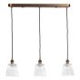 Hadano 3 Light Bar Pendant Antique Bronze with Clear Ribbed Glass Shades