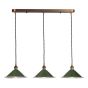 Hadano 3 Light Bar Pendant Antique Bronze with Gloss Green Metal Shades 18cm