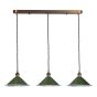 Hadano 3 Light Bar Pendant Antique Bronze with Gloss Green Metal Shades 18cm