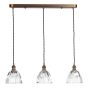 Hadano 3 Light Bar Pendant Antique Bronze with Scalloped Bell Glass Shades