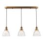 Hadano 3 Light Bar Pendant Antique Bronze with Domed Ribbed Glass Shades