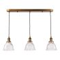 Hadano 3 Light Bar Pendant Antique Bronze with Domed Ribbed Glass Shades