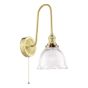 Hadano Tall Wall Light Natural Brass with Domed Ribbed Glass Shade