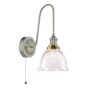 Hadano Tall Wall Light Antique Chrome with Domed Ribbed Glass Shade