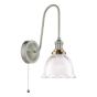 Hadano Tall Wall Light Antique Chrome with Domed Ribbed Glass Shade