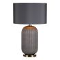 Helicon Table Lamp Grey Ribbed Glass and Antique Brass With Shade