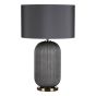 Helicon Table Lamp Grey Ribbed Glass and Antique Brass With Shade
