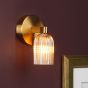 Hilaria Bathroom Wall Light Antique Gold and Amber Ribbed Glass IP44