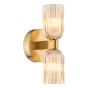 Hilaria 2 Light Bathroom Wall Light Antique Gold and Amber Ribbed Glass IP44