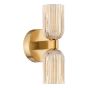 Hilaria 2 Light Bathroom Wall Light Antique Gold and Amber Ribbed Glass IP44