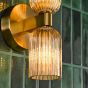 Hilaria 2 Light Bathroom Wall Light Antique Gold and Amber Ribbed Glass IP44