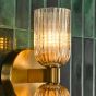 Hilaria 2 Light Bathroom Wall Light Antique Gold and Amber Ribbed Glass IP44
