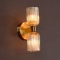 Hilaria 2 Light Bathroom Wall Light Antique Gold and Amber Ribbed Glass IP44