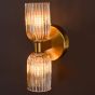 Hilaria 2 Light Bathroom Wall Light Antique Gold and Amber Ribbed Glass IP44