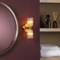 Hilaria 2 Light Bathroom Wall Light Antique Gold and Amber Ribbed Glass IP44