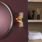 Hilaria 2 Light Bathroom Wall Light Antique Gold and Amber Ribbed Glass IP44