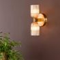 Hilaria 2 Light Bathroom Wall Light Antique Gold and Amber Ribbed Glass IP44