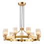 Hilaria 9 Light Pendant Antique Gold and Amber Ribbed Glass