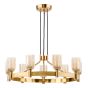 Hilaria 9 Light Pendant Antique Gold and Amber Ribbed Glass