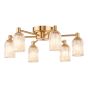 Hilaria 6 Light Flush Antique Gold and Amber Ribbed Glass