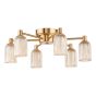 Hilaria 6 Light Flush Antique Gold and Amber Ribbed Glass