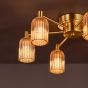 Hilaria 6 Light Flush Antique Gold and Amber Ribbed Glass