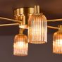 Hilaria 6 Light Flush Antique Gold and Amber Ribbed Glass