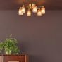 Hilaria 6 Light Flush Antique Gold and Amber Ribbed Glass