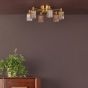 Hilaria 6 Light Flush Antique Gold and Amber Ribbed Glass