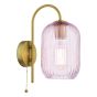 Idra Wall Light Aged Bronze and Pink Ribbed Glass