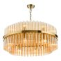 Imani 16 Light Pendant Natural Brass and Champagne Ribbed Glass