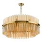 Imani 16 Light Pendant Natural Brass and Champagne Ribbed Glass