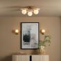 Inaya 3 Light Semi-Flush Natural Brass and Travertine
